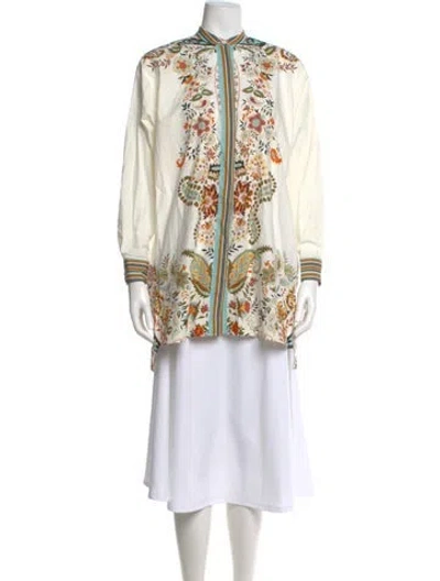 Pre-owned Etro Floral Print Long Sleeve Blouse In White