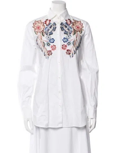 Pre-owned Etro Floral Print Long Sleeve Blouse In White