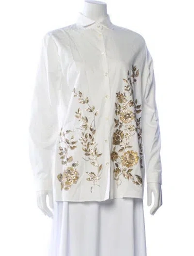 Pre-owned Etro Floral Print Long Sleeve Blouse In White