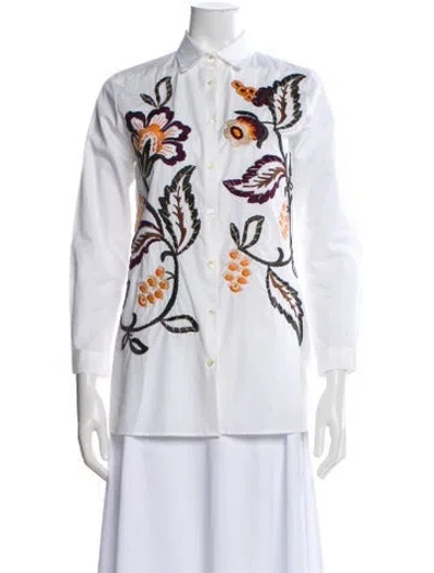 Pre-owned Etro Floral Print Long Sleeve Blouse In White