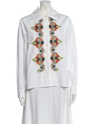 Pre-owned Etro Floral Print Long Sleeve Blouse In White