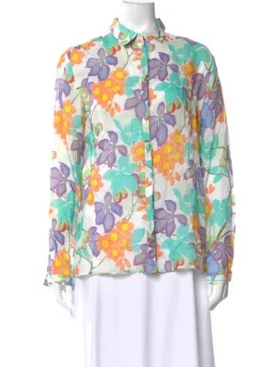 Pre-owned Etro Floral Print Long Sleeve Blouse In White
