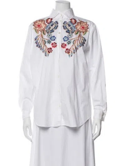 Pre-owned Etro Floral Print Long Sleeve Blouse In White