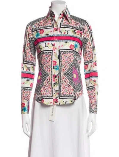 Pre-owned Etro Floral Print Long Sleeve Blouse In White