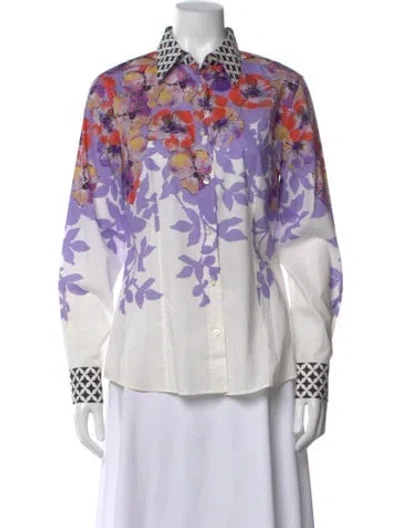Pre-owned Etro Floral Print Long Sleeve Blouse In White