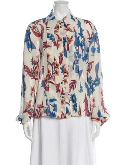 Pre-owned Etro Floral Print Long Sleeve Blouse In White