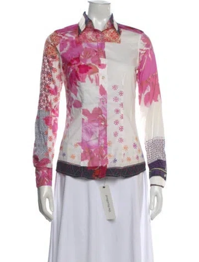 Pre-owned Etro Floral Print Long Sleeve Blouse In White