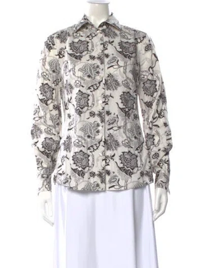 Pre-owned Etro Floral Print Long Sleeve Blouse In White