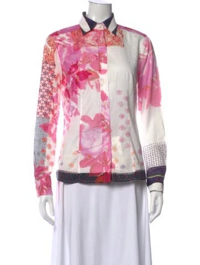 Pre-owned Etro Floral Print Long Sleeve Blouse In White