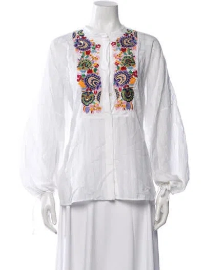 Pre-owned Etro Floral Print Long Sleeve Blouse In White