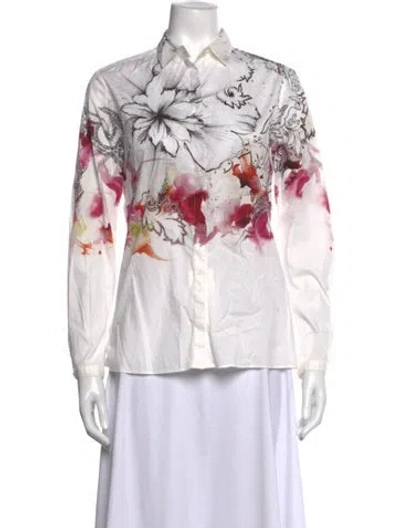 Pre-owned Etro Floral Print Long Sleeve Blouse In White