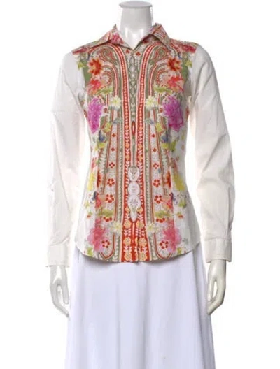 Pre-owned Etro Floral Print Long Sleeve Blouse In White