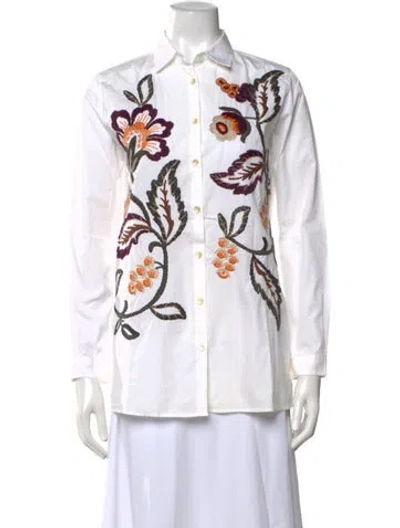 Pre-owned Etro Floral Print Long Sleeve Blouse In White