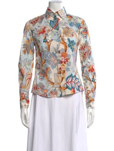 Pre-owned Etro Floral Print Long Sleeve Button-up Top