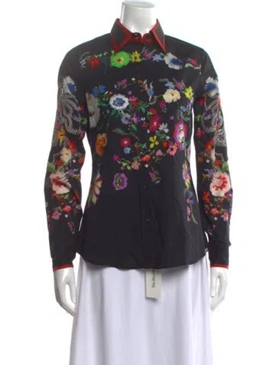 Pre-owned Etro Floral Print Long Sleeve Button-up Top In Black