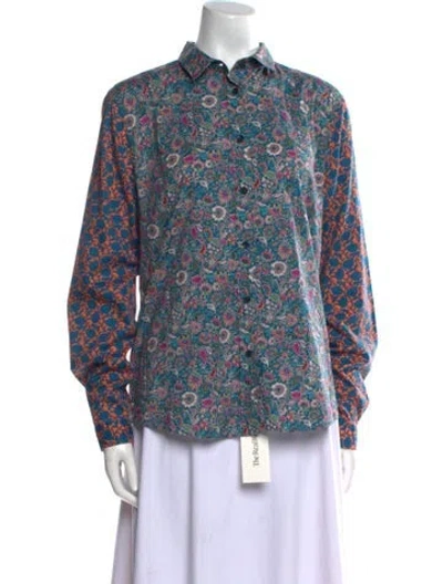 Pre-owned Etro Floral Print Long Sleeve Button-up Top In Blue