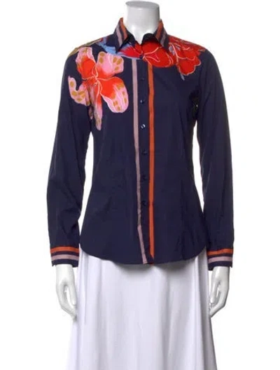 Pre-owned Etro Floral Print Long Sleeve Button-up Top In Blue