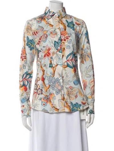 Pre-owned Etro Floral Print Long Sleeve Button-up Top In Neutral