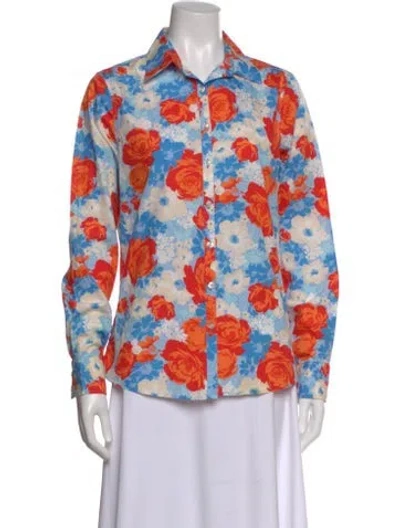 Pre-owned Etro Floral Print Long Sleeve Button-up Top In Orange