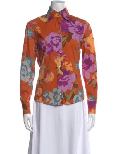 Pre-owned Etro Floral Print Long Sleeve Button-up Top In Orange