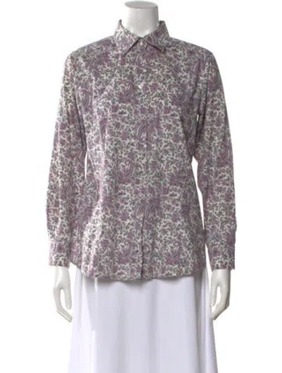 Pre-owned Etro Floral Print Long Sleeve Button-up Top In Purple
