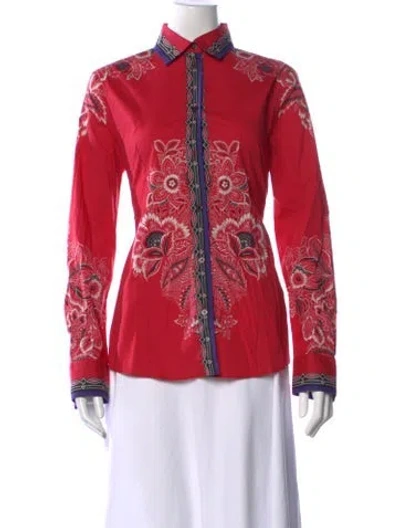 Pre-owned Etro Floral Print Long Sleeve Button-up Top In Red