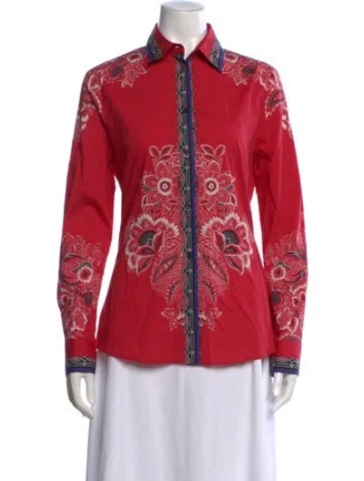 Pre-owned Etro Floral Print Long Sleeve Button-up Top In Red