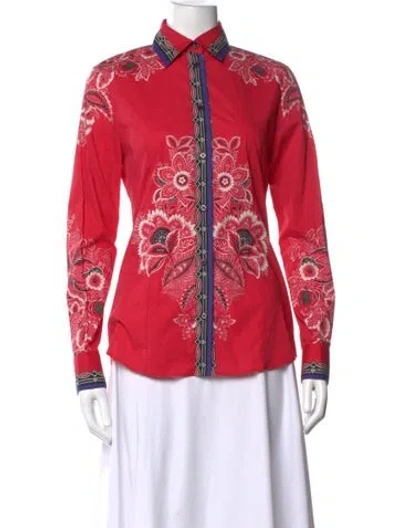 Pre-owned Etro Floral Print Long Sleeve Button-up Top In Red