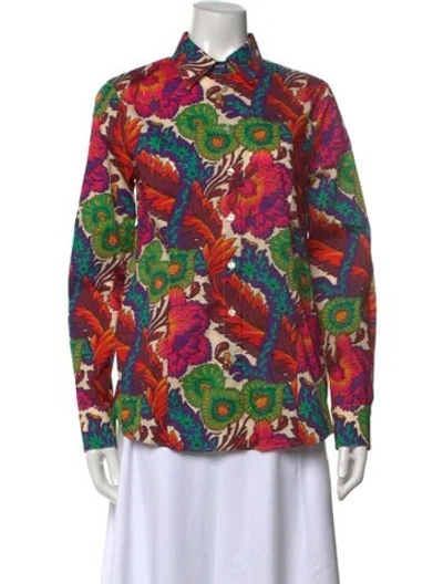 Pre-owned Etro Floral Print Long Sleeve Button-up Top W/ Tags In Multi