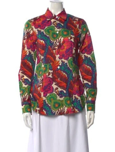 Pre-owned Etro Floral Print Long Sleeve Button-up Top W/ Tags In Multi