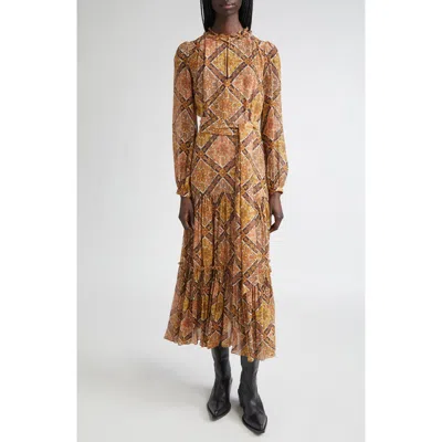 Etro Floral Print Long Sleeve Crepon Midi Dress In Multi