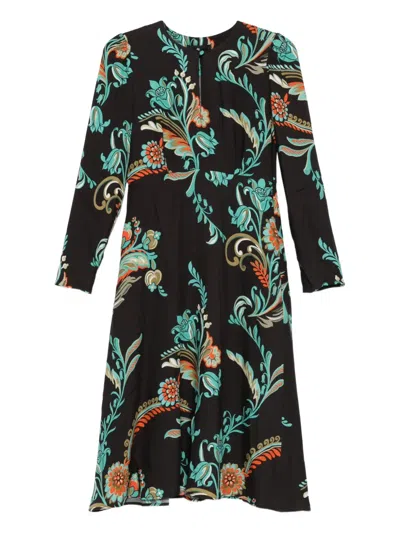 Etro Floral-print Long-sleeve Dress In Black