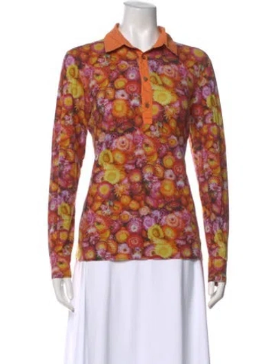 Pre-owned Etro Floral Print Long Sleeve Polo In Orange