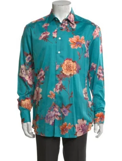 Pre-owned Etro Floral Print Long Sleeve Shirt In Blue