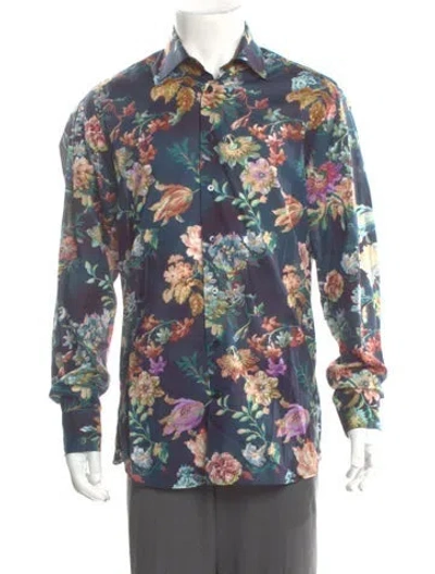 Pre-owned Etro Floral Print Long Sleeve Shirt In Blue
