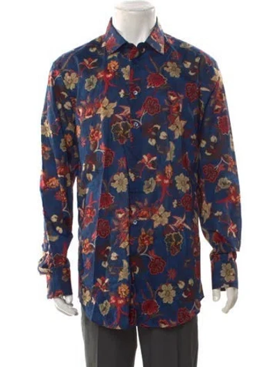 Pre-owned Etro Floral Print Long Sleeve Shirt In Blue