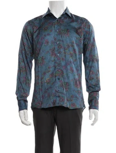 Pre-owned Etro Floral Print Long Sleeve Shirt In Blue
