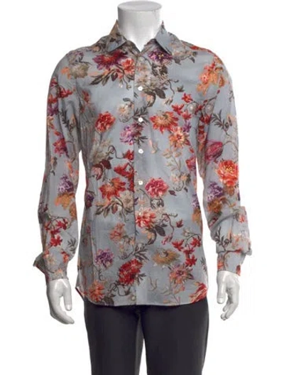 Pre-owned Etro Floral Print Long Sleeve Shirt In Blue