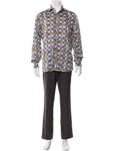 Pre-owned Etro Floral Print Long Sleeve Shirt In White