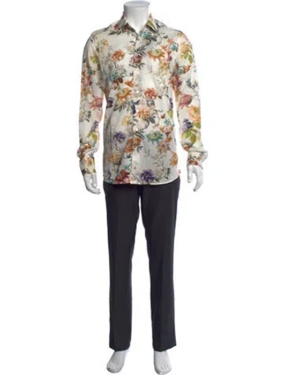 Pre-owned Etro Floral Print Long Sleeve Shirt In White