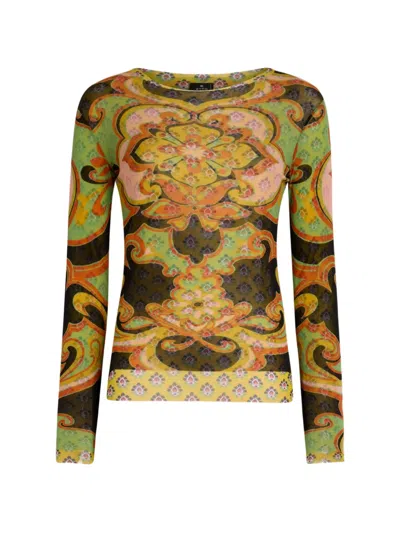 Etro Lightweight Mesh Knit Long Sleeve Top In Multi