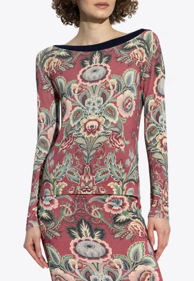 Etro Floral Print Long-sleeved Sweater In Multi