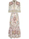 Etro Gathered Floral-print Cotton-blend Poplin Midi Dress In White