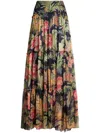 Etro Tiered Gathered Floral-print Silk-crepon Maxi Skirt In Blue