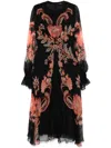 Etro Floral Silk Chiffon Long-sleeved Midi Dress In 黑色