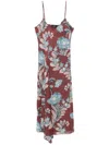Etro Draped Floral-print Stretch-crepe Midi Dress In Brown