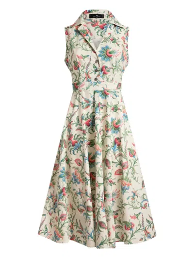 Etro Floral-print Midi Dress In Neutral