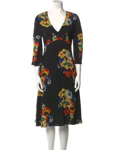 Pre-owned Etro Floral Print Midi Length Dress In Black