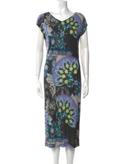 Pre-owned Etro Floral Print Midi Length Dress In Black