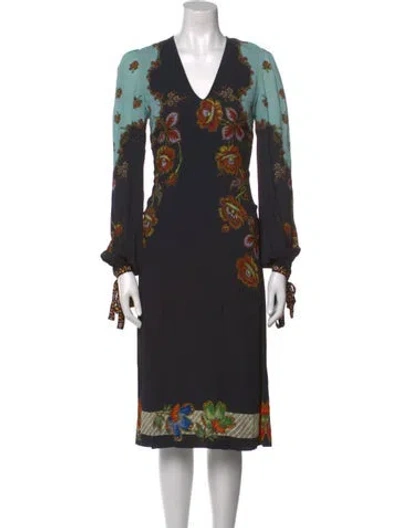 Pre-owned Etro Floral Print Midi Length Dress In Black